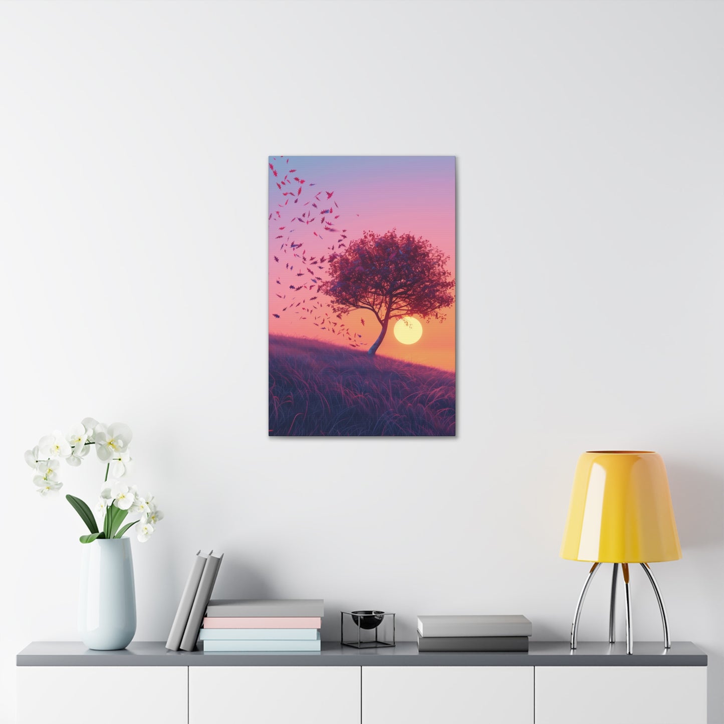 Leaves Carried by Wind from a Tree - Illustration Canvas Gallery Wraps