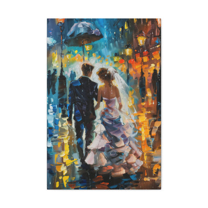 couple walking in street in rain - Leonid Afremov Style Digital Print Canvas Gallery Wraps