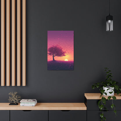 Tree in a Purple Sunset Digital Illustration Canvas Gallery Wraps