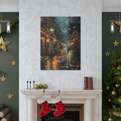 Christmas Time Downtown Street Corner - Rembrandt Style Digital Oil Painting  Canvas Gallery Wraps