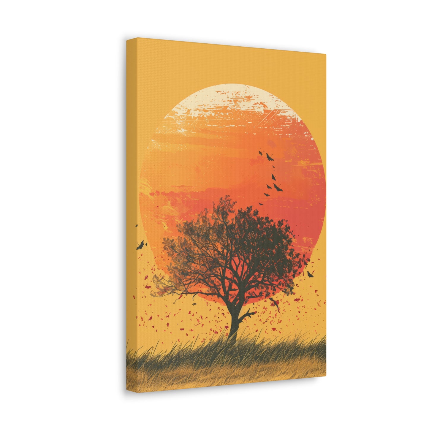 Tree in a Golden Sunset Digital Illustration Canvas Gallery Wraps