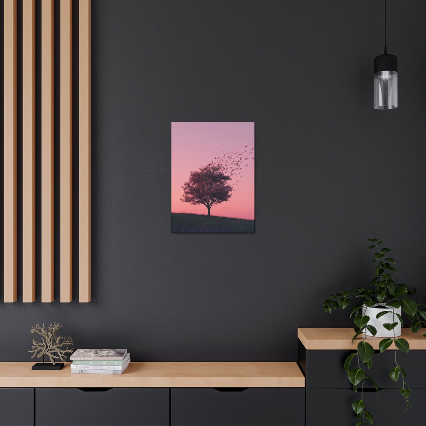 Tree in a Purple Sunset Digital Illustration Canvas Gallery Wraps