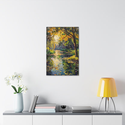 River in a Forest - Claude Monet Style Digital Print Canvas Gallery Wraps