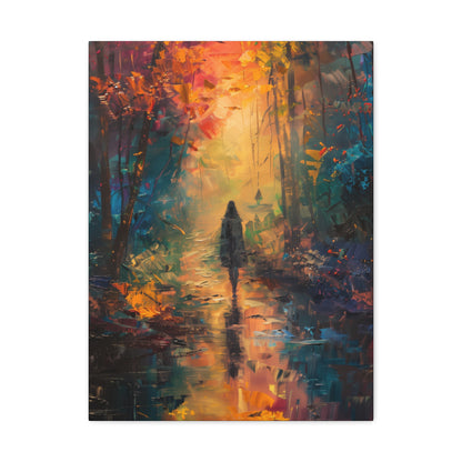 a girl walking through countryside forest Digital Oil Painting Print Canvas Gallery Wraps