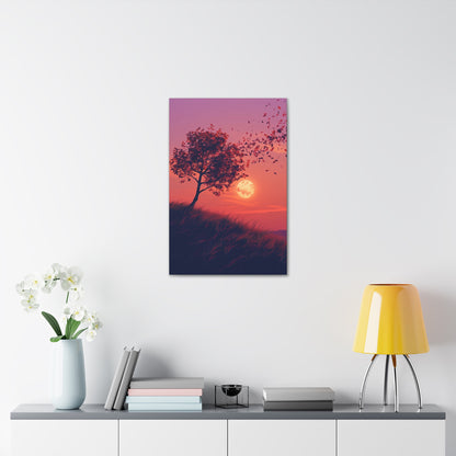 Tree in a Purple Sunset Digital Illustration Canvas Gallery Wraps