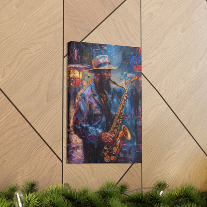 Man Playing Horn on the Street - Rembrandt Style Digital Oil Painting Canvas Gallery Wraps