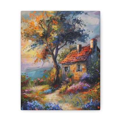 European countryside village old house with garden in medieval times Digital Oil Painting Print Canvas Gallery Wraps