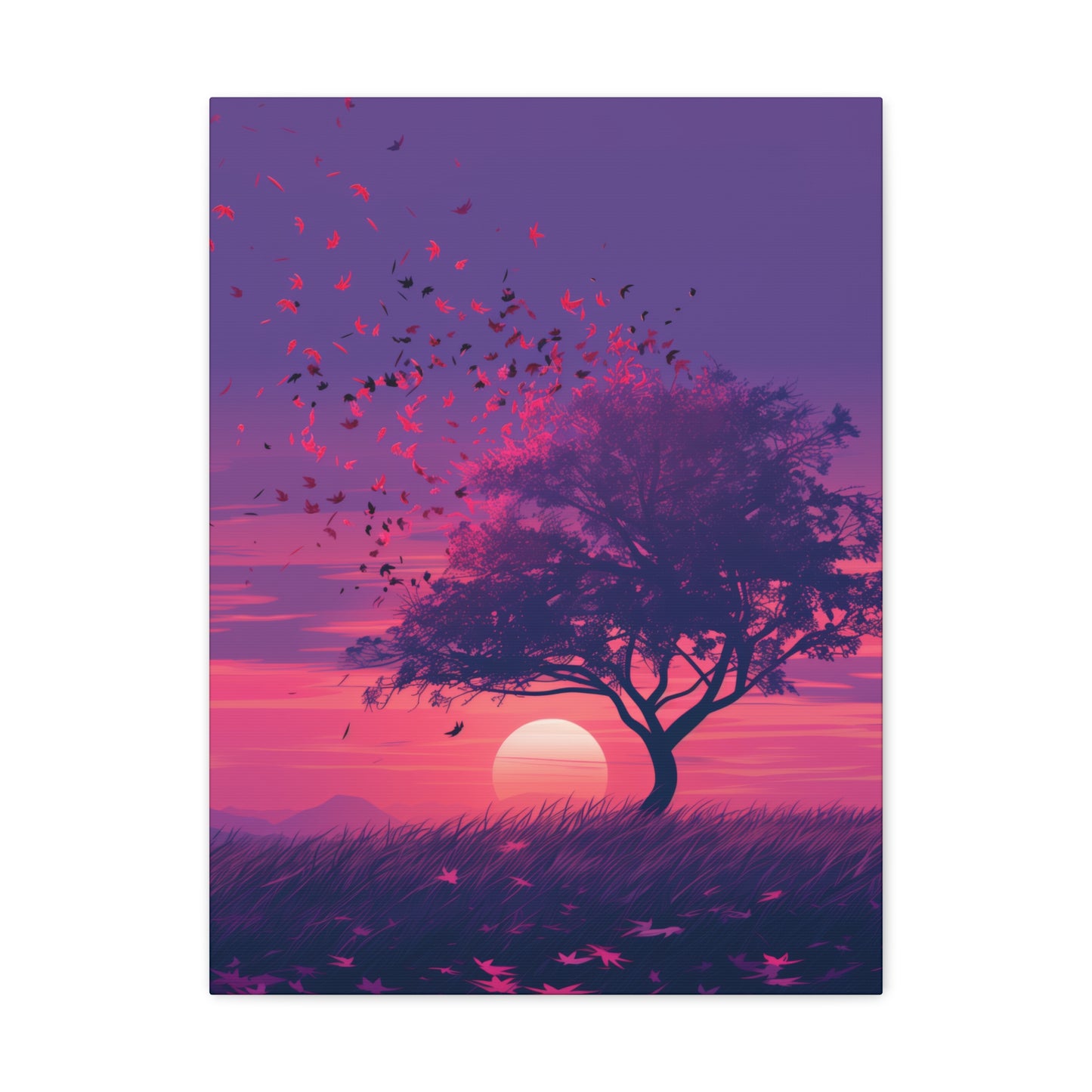 Tree in a Purple Sunset Digital Illustration Canvas Gallery Wraps