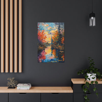 Pond in a Autumn Forest - Claude Monet Style Digital Print Canvas Gallery Wraps