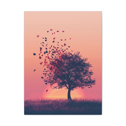 Tree in a Golden Sunset Digital Illustration Canvas Gallery Wraps