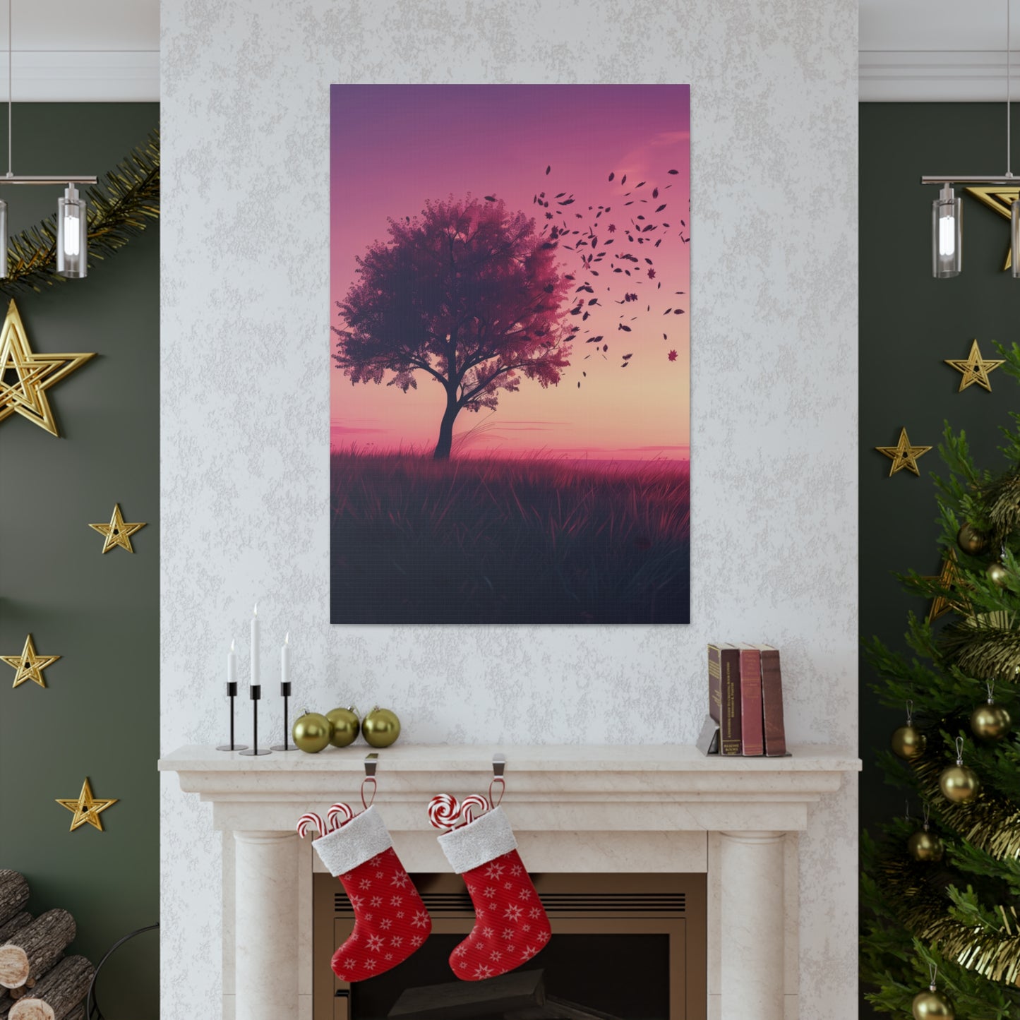 Tree in a Purple Sunset Digital Illustration Canvas Gallery Wraps