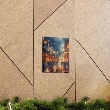 Christmas Street Corner in Downtown - Rembrandt Style Digital Oil Painting  Canvas Gallery Wraps