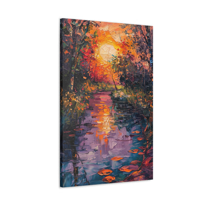 Pond in a Forest - Claude Monet Style Digital Print Canvas Gallery Wraps