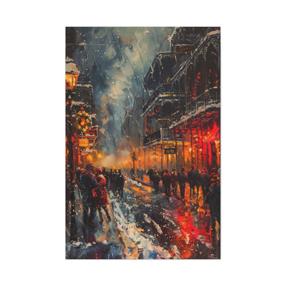 Christmas Street Corner with People in Downtown - Rembrandt Style Digital Oil Painting Canvas Gallery Wraps