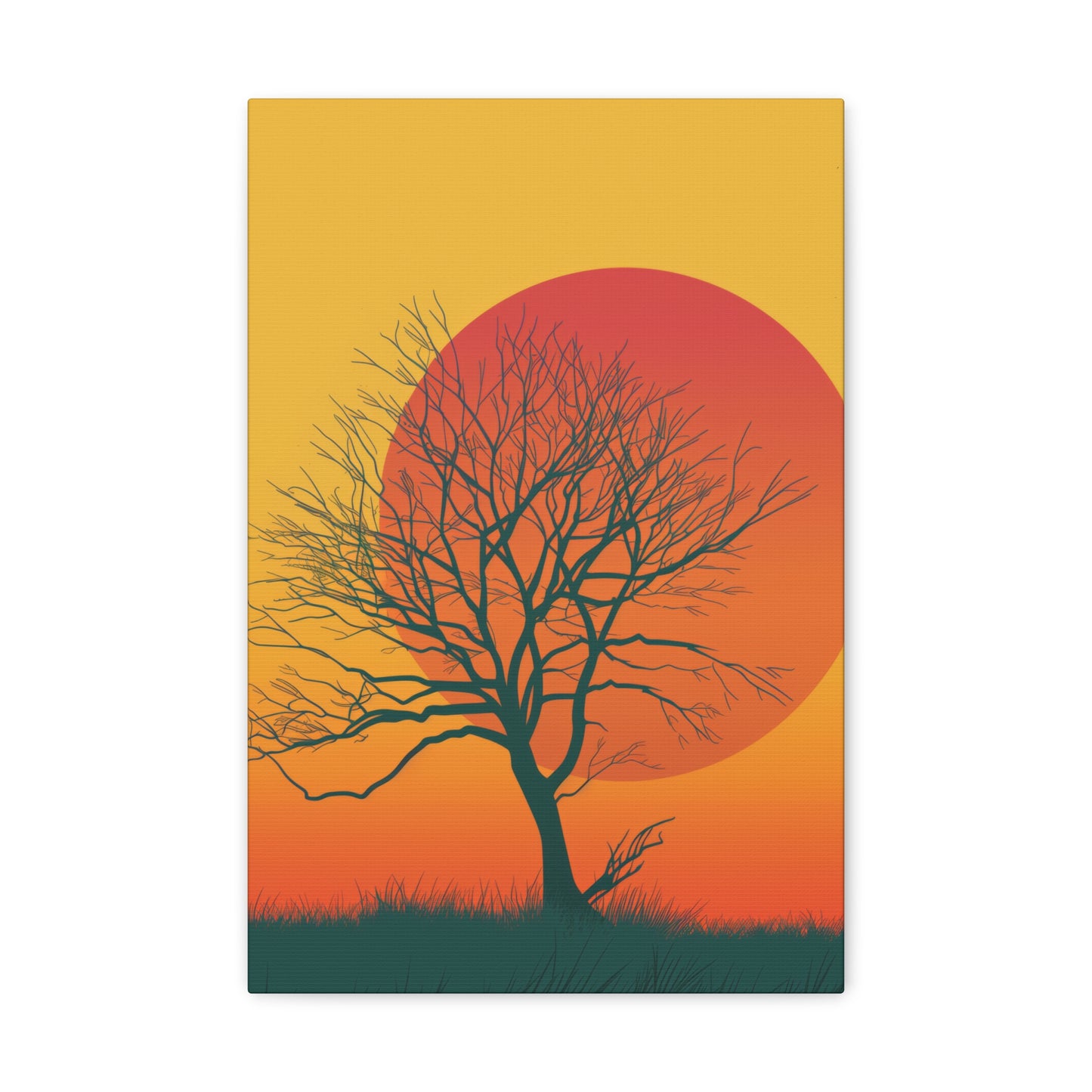 leafless tree in a Golden Sunset Digital Illustration Canvas Gallery Wraps