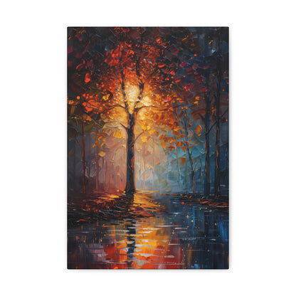 magical tree by the river in the forest - Leonid Afremov Style Digital Print Canvas Gallery Wraps