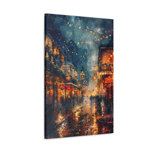 Christmas Street Corner in Downtown - Rembrandt Style Digital Oil Painting  Canvas Gallery Wraps