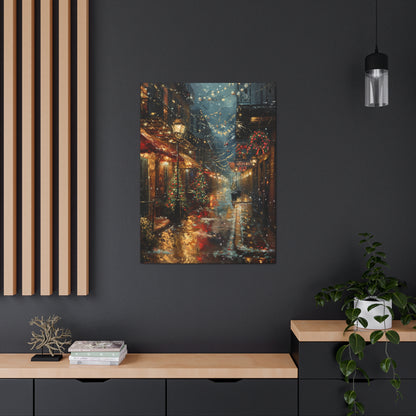 Christmas Time Downtown Street Corner - Rembrandt Style Digital Oil Painting  Canvas Gallery Wraps