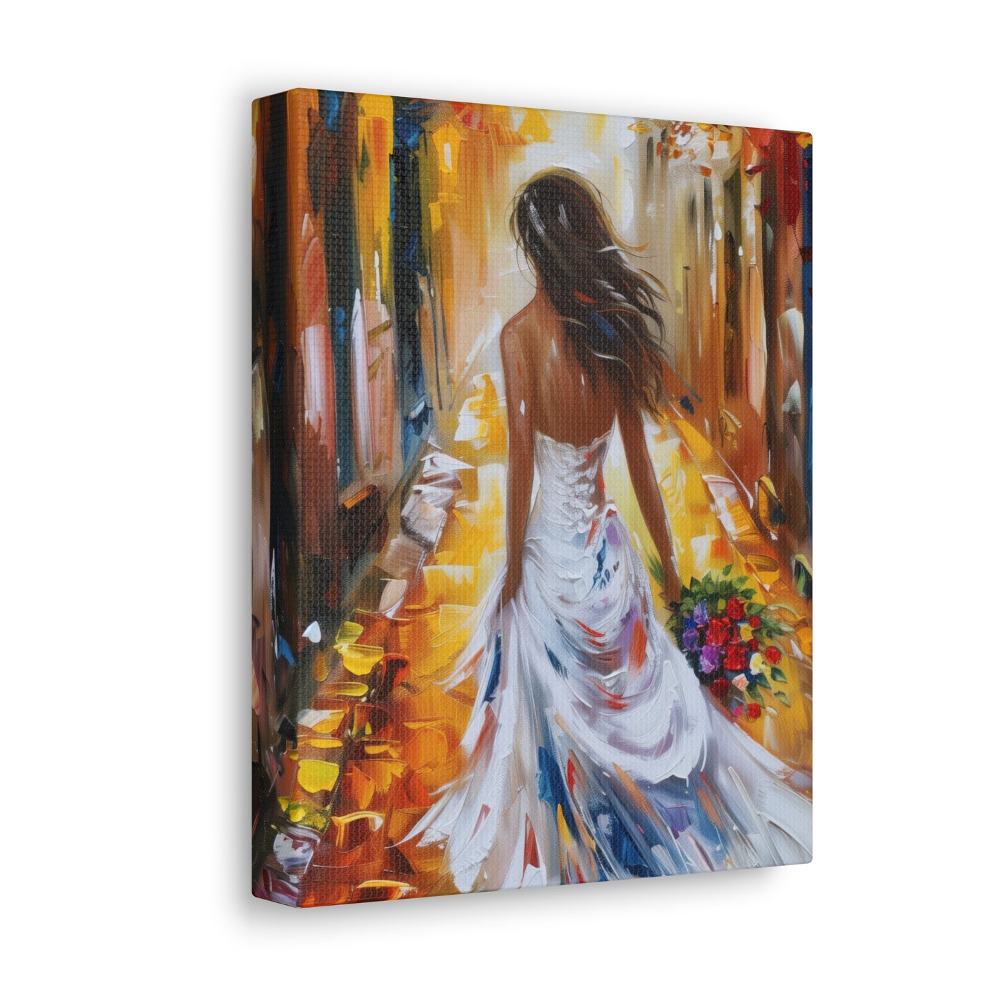 bride walking in the street - Leonid Afremov Style Digital Print Canvas Gallery Wraps