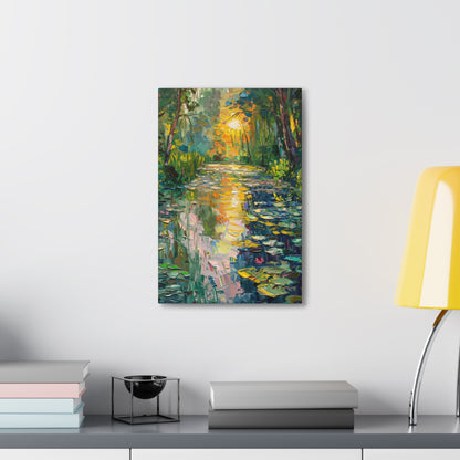 Pond in a Forest - Claude Monet Style Digital Print Canvas Gallery Wraps