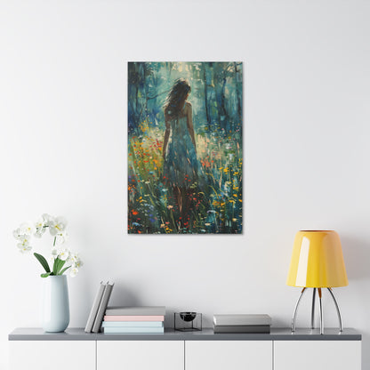 a girl looking into a forest Digital Oil Painting Print Canvas Gallery Wraps