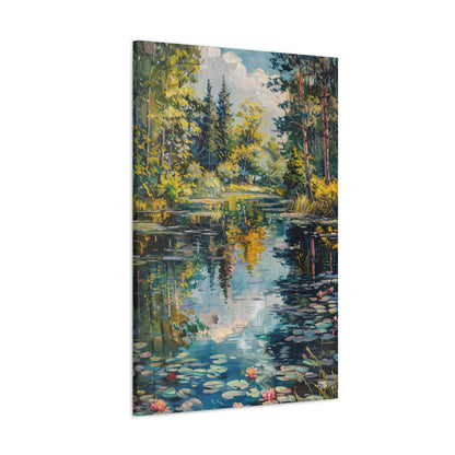 Pond in a Forest - Claude Monet Style Digital Print Canvas Gallery Wraps