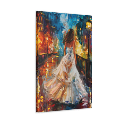 bride walking in Bridge - Leonid Afremov Style Digital Print Canvas Gallery Wraps