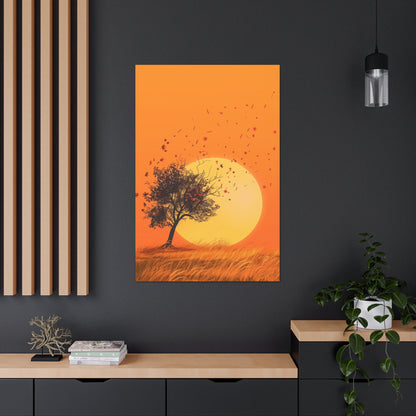 Tree in a Golden Sunset Digital Illustration Canvas Gallery Wraps