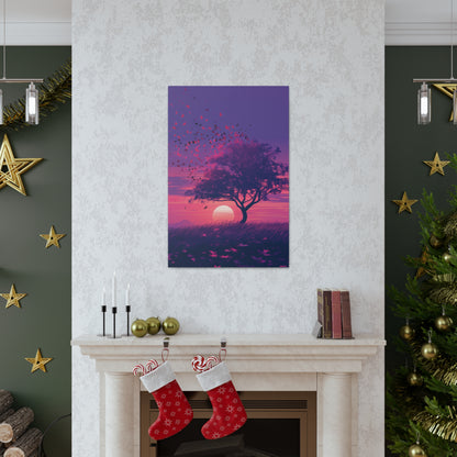 Tree in a Purple Sunset Digital Illustration Canvas Gallery Wraps