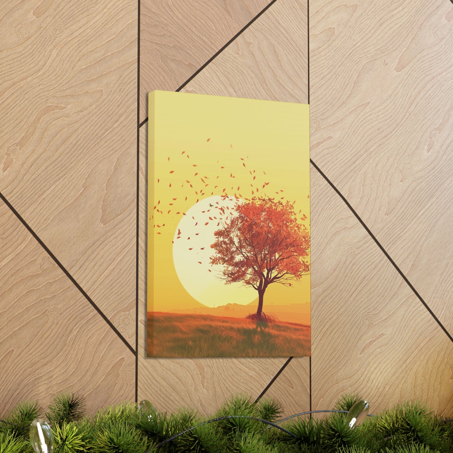 Red Tree in a Golden Sunset Digital Illustration Canvas Gallery Wraps