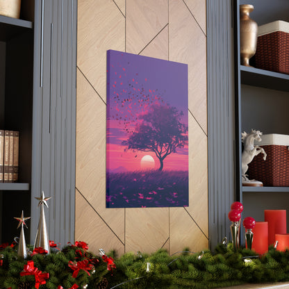 Tree in a Purple Sunset Digital Illustration Canvas Gallery Wraps