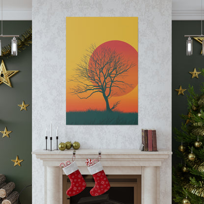 leafless tree in a Golden Sunset Digital Illustration Canvas Gallery Wraps