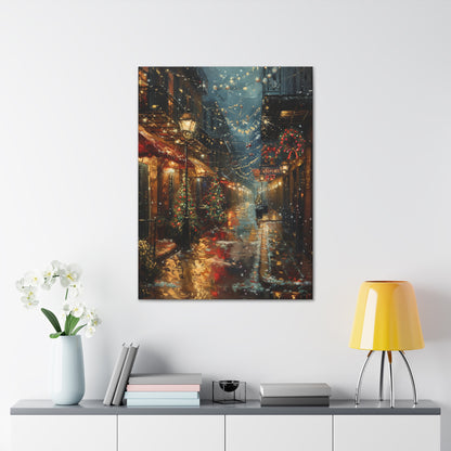 Christmas Time Downtown Street Corner - Rembrandt Style Digital Oil Painting  Canvas Gallery Wraps