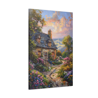 rich countryside house with garden in medieval times Digital Oil Painting Print Canvas Gallery Wraps