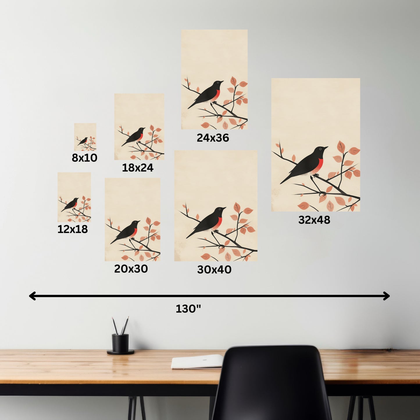 Bird siting on a tree branch Digital Illustration Canvas Gallery Wraps