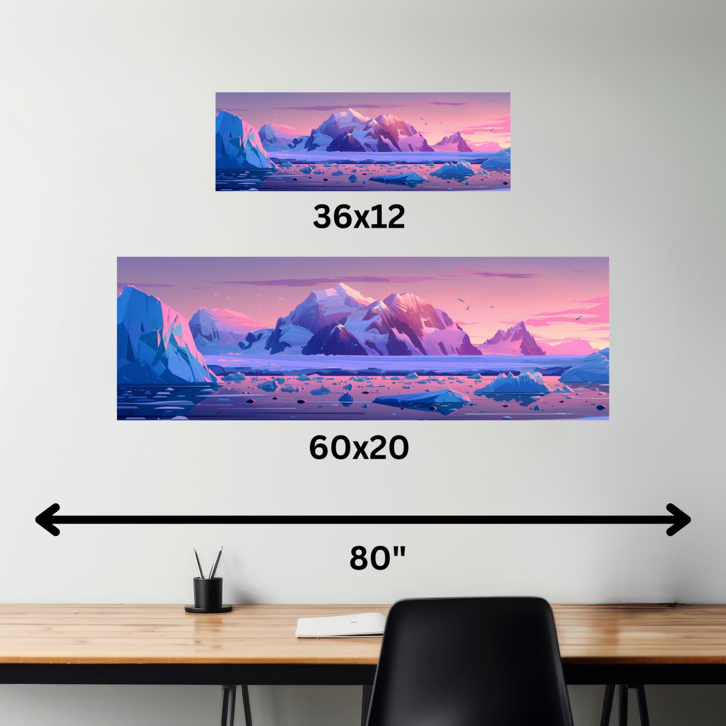 Sunset in Antarctica - Landscape Illustration Panorama Canvas Gallery Wraps