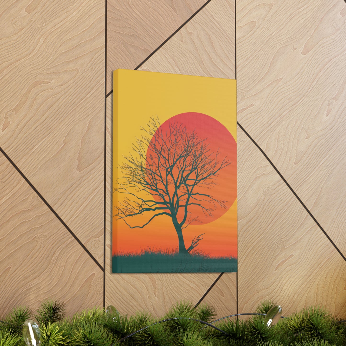 leafless tree in a Golden Sunset Digital Illustration Canvas Gallery Wraps