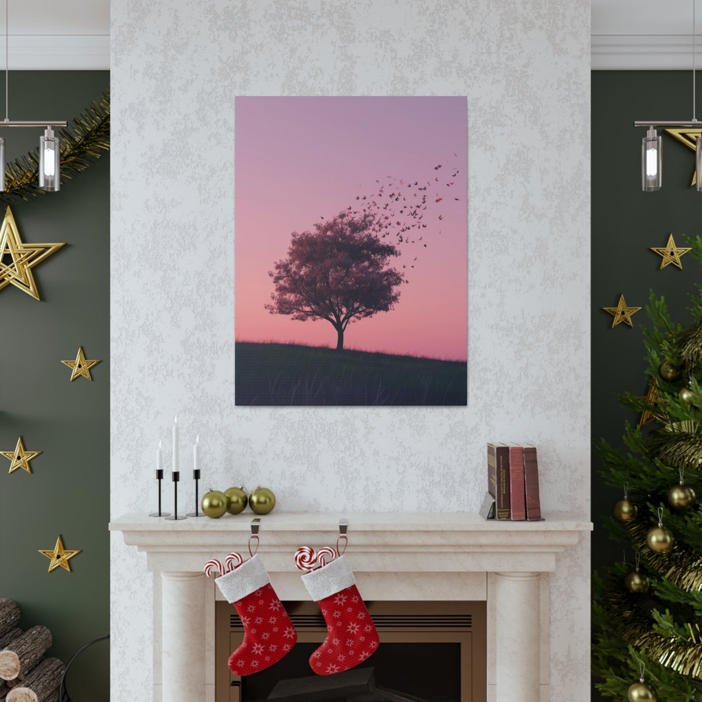 Tree in a Purple Sunset Digital Illustration Canvas Gallery Wraps