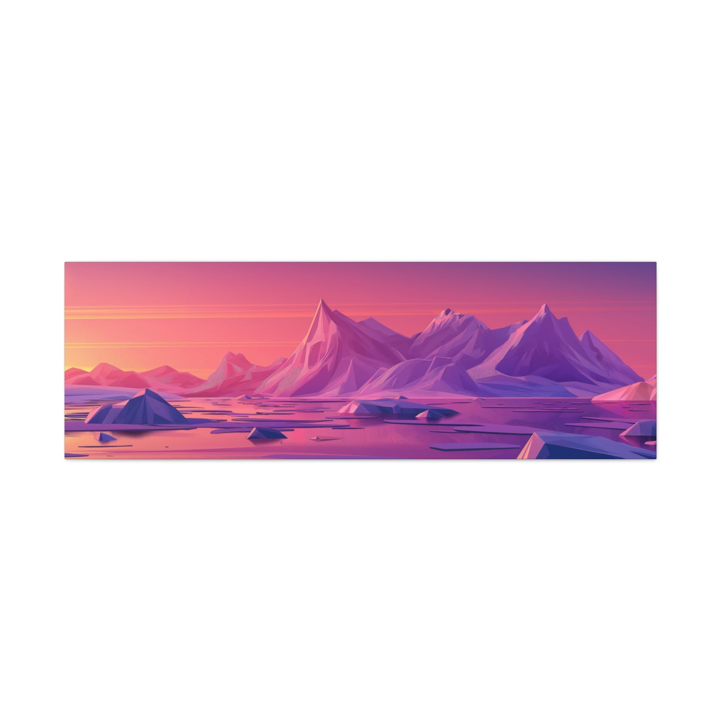 Snowy Mountain Evening in Antarctica - Digital Landscape Illustration Panorama Canvas Gallery Wraps