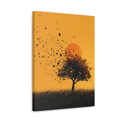 Leafless Tree in a Golden Sunset Digital Illustration Canvas Gallery Wraps