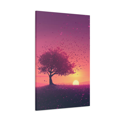 Tree in a Purple Sunset Digital Illustration Canvas Gallery Wraps