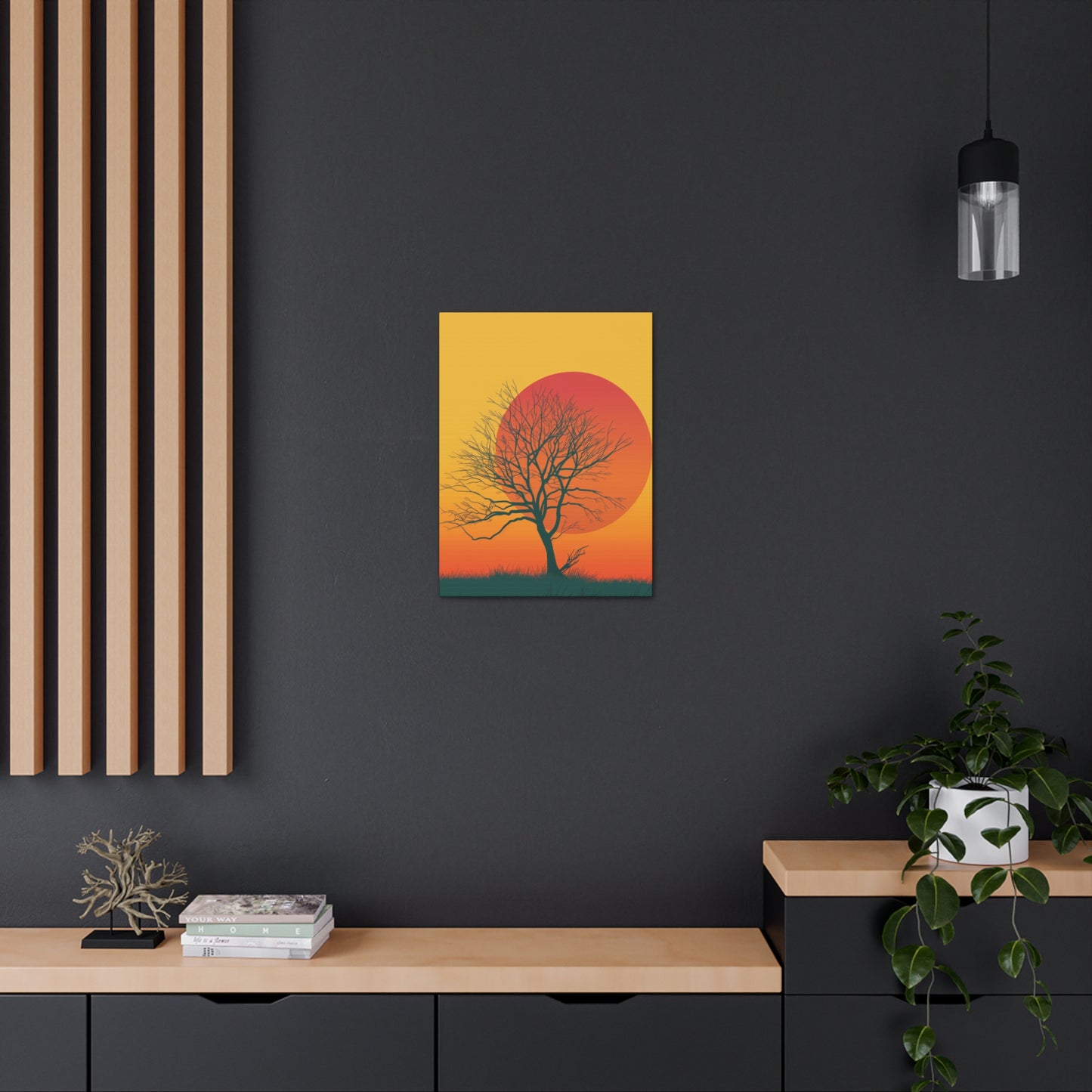 leafless tree in a Golden Sunset Digital Illustration Canvas Gallery Wraps