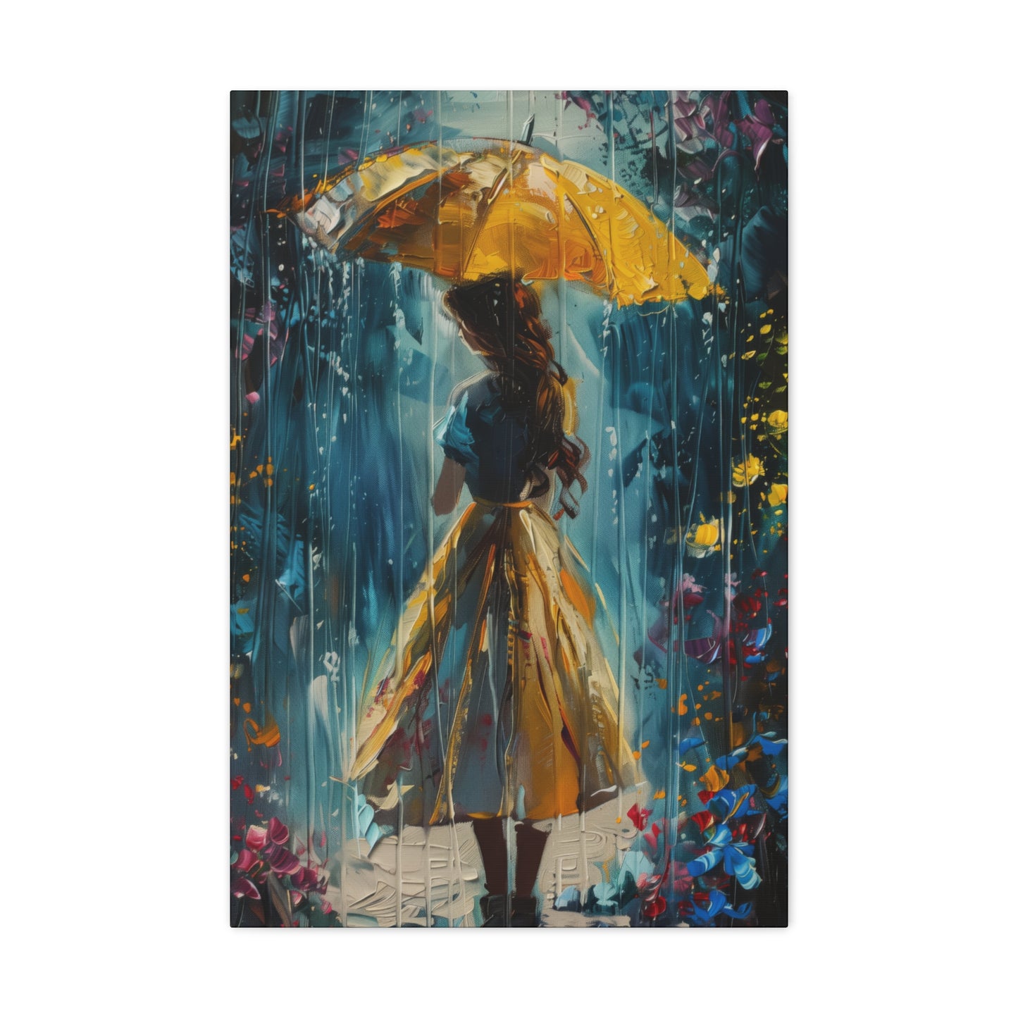 girl with an umbrella in rain - Leonid Afremov Style Digital Print Canvas Gallery Wraps