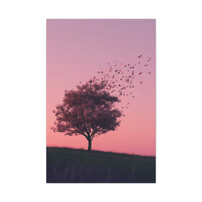 Tree in a Purple Sunset Digital Illustration Canvas Gallery Wraps