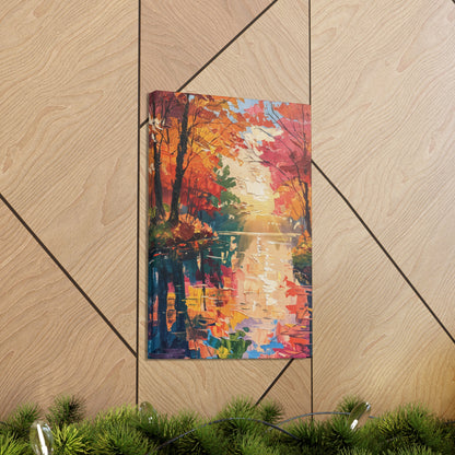 Lake in a Autumn Forest - Claude Monet Style Digital Print Canvas Gallery Wraps