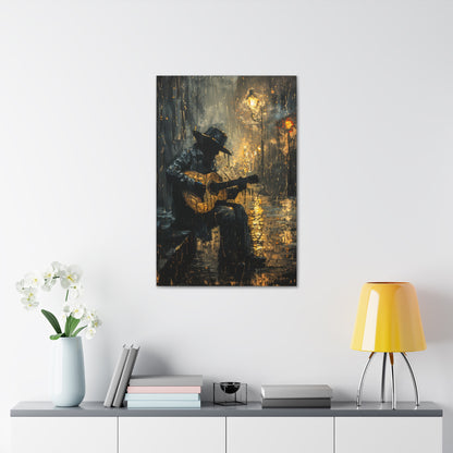 Man Playing Guitar on the Street - Rembrandt Style Digital Oil Painting Canvas Gallery Wraps