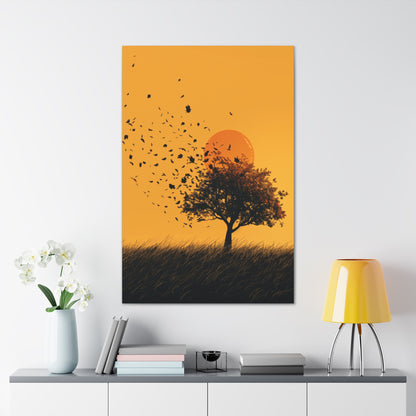 Leafless Tree in a Golden Sunset Digital Illustration Canvas Gallery Wraps