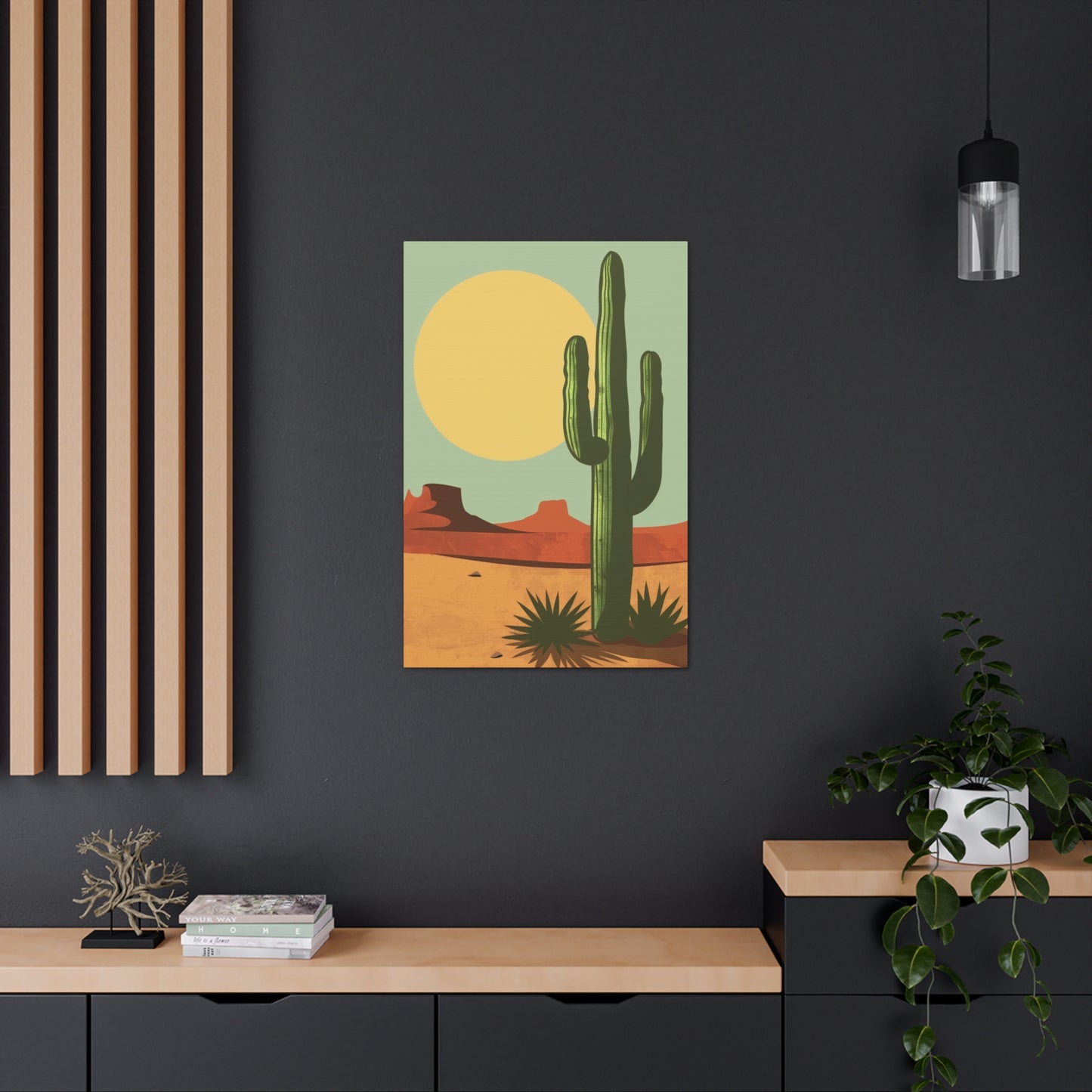 Saguaro Cactus in Desert - Illustration Canvas Gallery Wraps