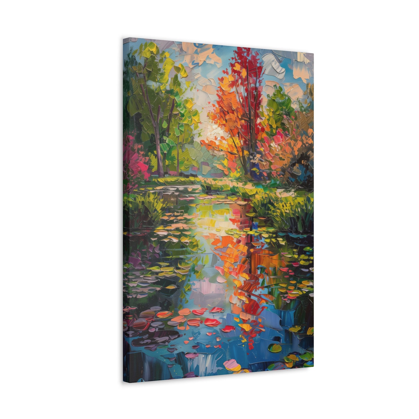 Pond in a Autumn Forest - Claude Monet Style Digital Print Canvas Gallery Wraps