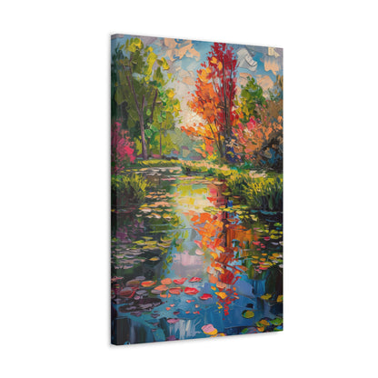 Pond in a Autumn Forest - Claude Monet Style Digital Print Canvas Gallery Wraps